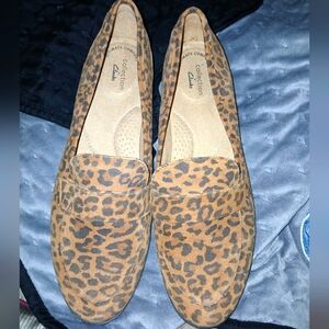 Clarks Trish Willow Leopard Womens Loafer Leopard Print Suede US Size 11